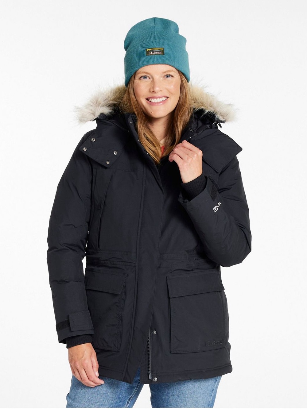 L.L. Bean Women's Baxter State Parka in Black with Faux-Fur Trim medium